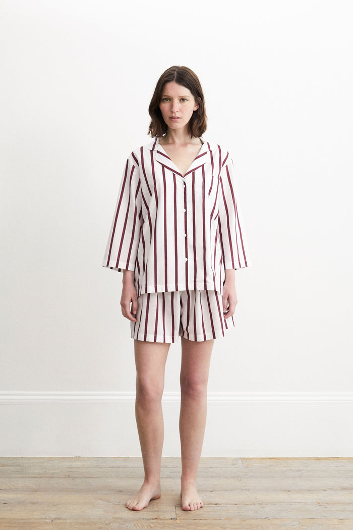 Classic Claret Stripe Pyjama Shorts Set