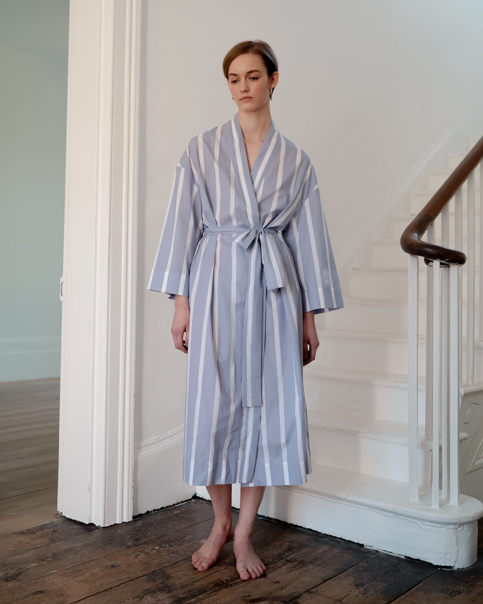Powder Blue & White Striped Robe