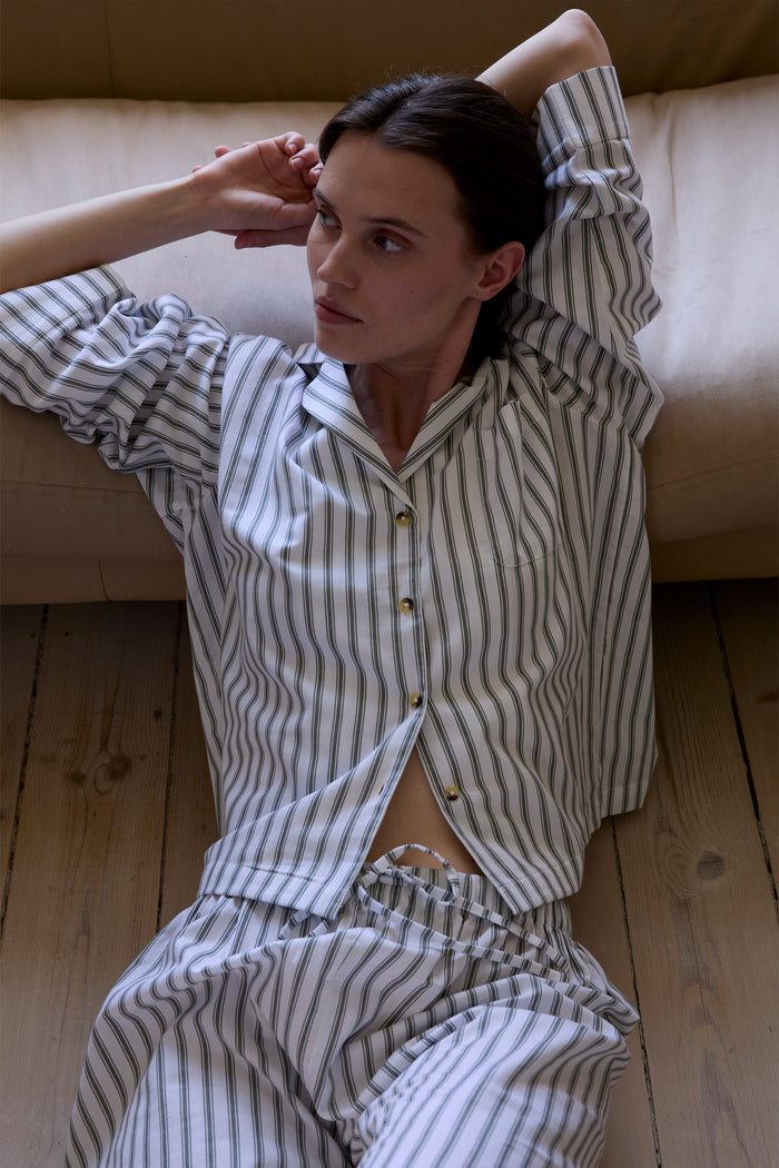 Relaxed Green Ticking Stripe Pyjama Set