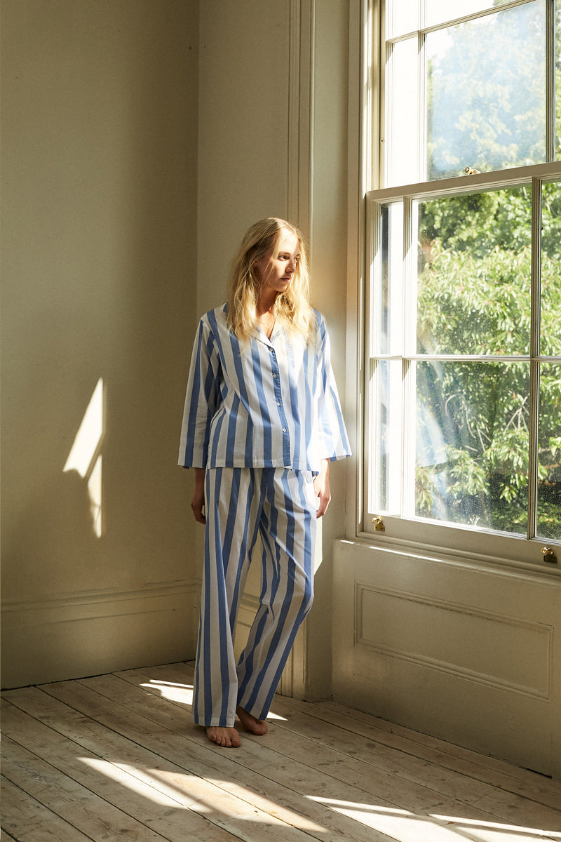 Striped Blue Pyjamas Blue White Women\'s PJs - Blue & Striped Striped Pyjamas – HONNA 