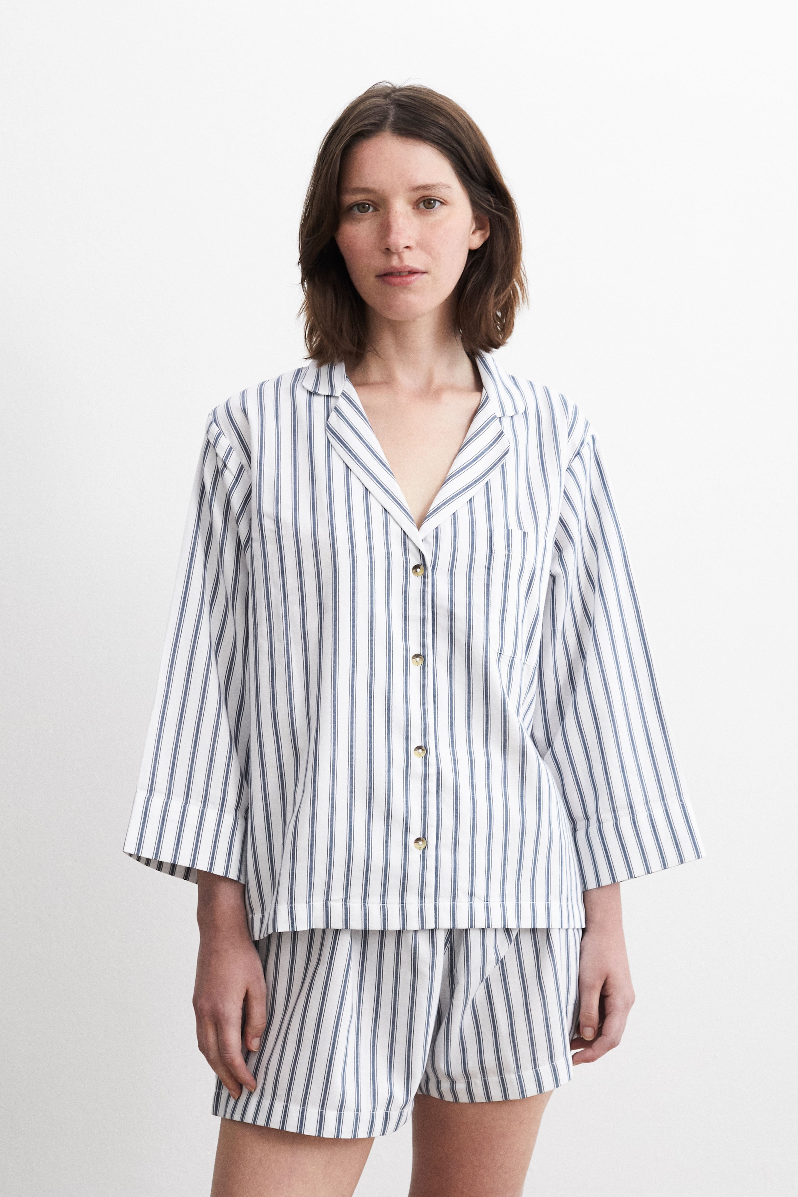 Navy Ticking Striped Short Pyjamas for Ladies – HONNA