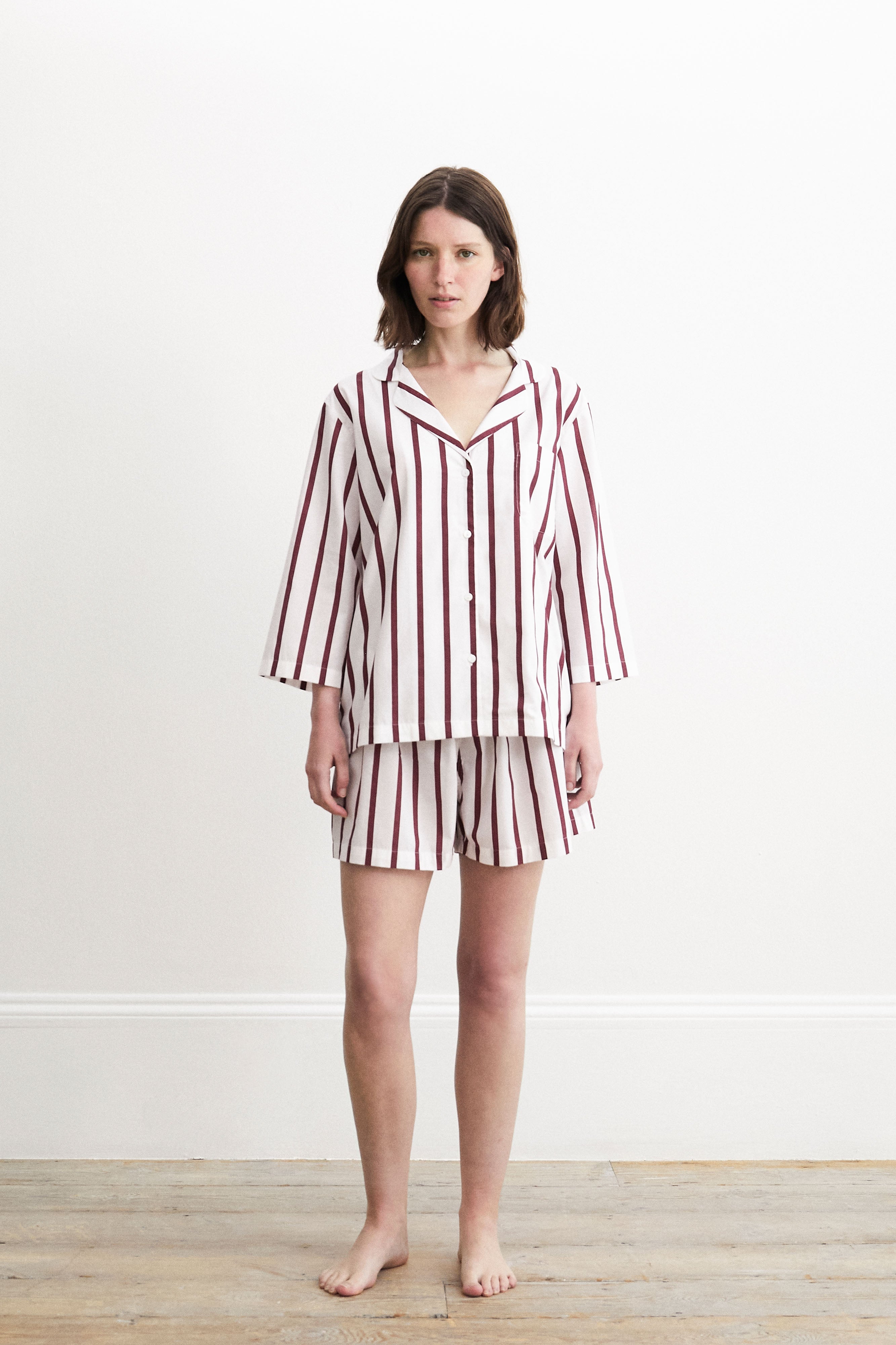 Claret Striped Short Pyjamas for Ladies – HONNA