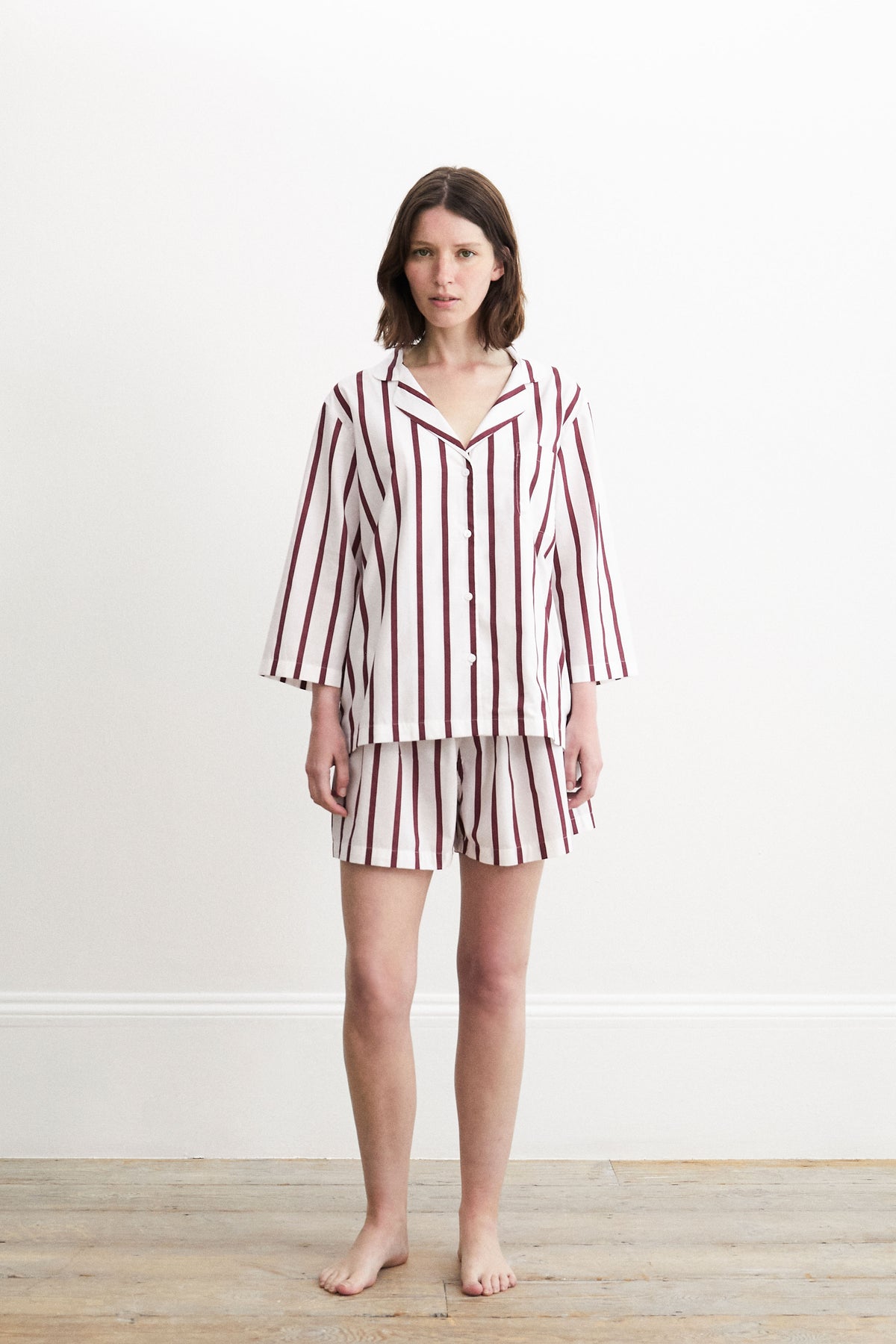 Classic Claret Stripe Pyjama Shorts Set