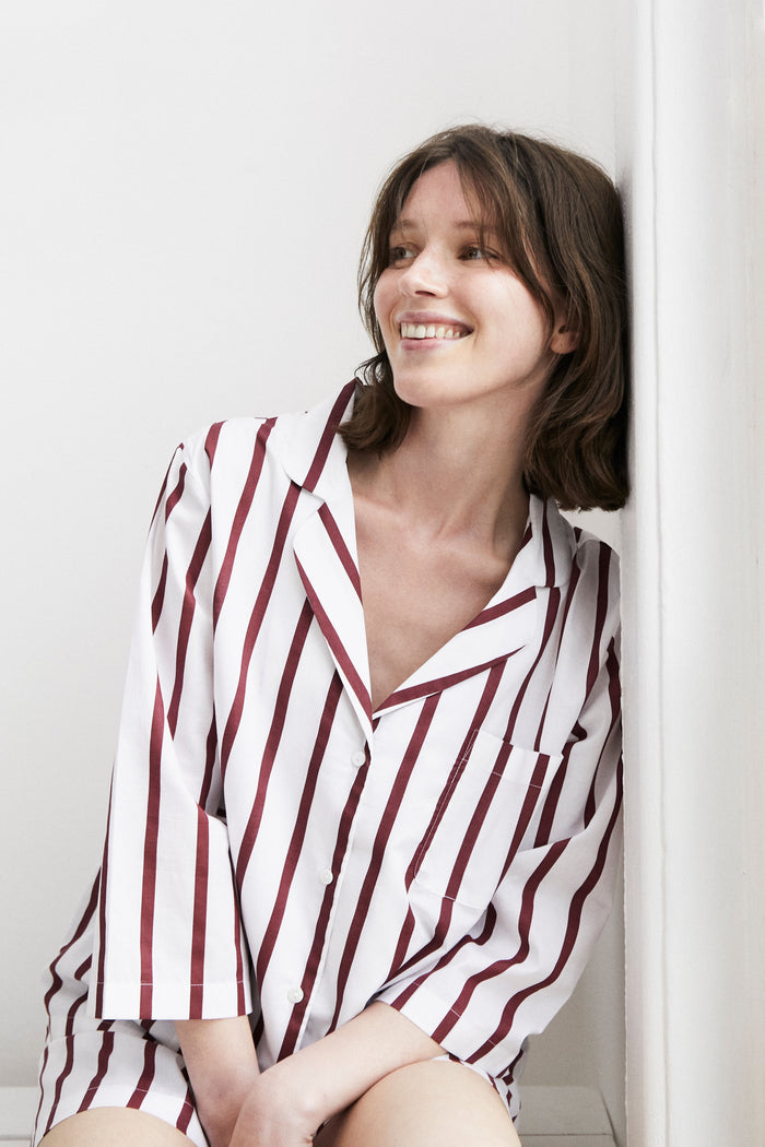 Classic Claret Stripe Pyjama Shorts Set