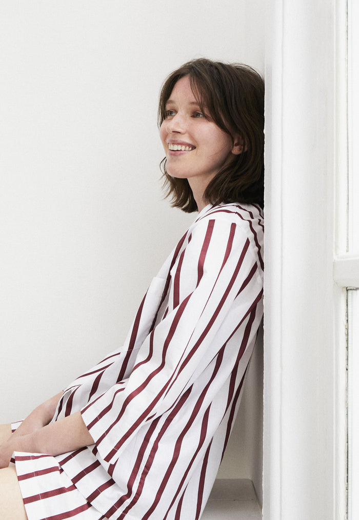 Classic Claret Stripe Pyjama Shorts Set