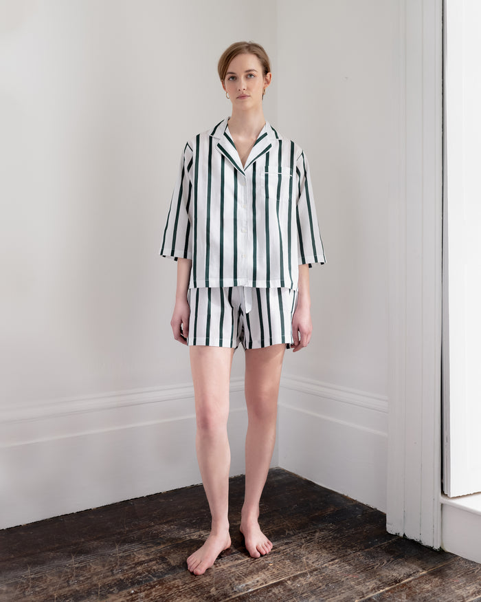 Green Striped Pyjama Shorts Set