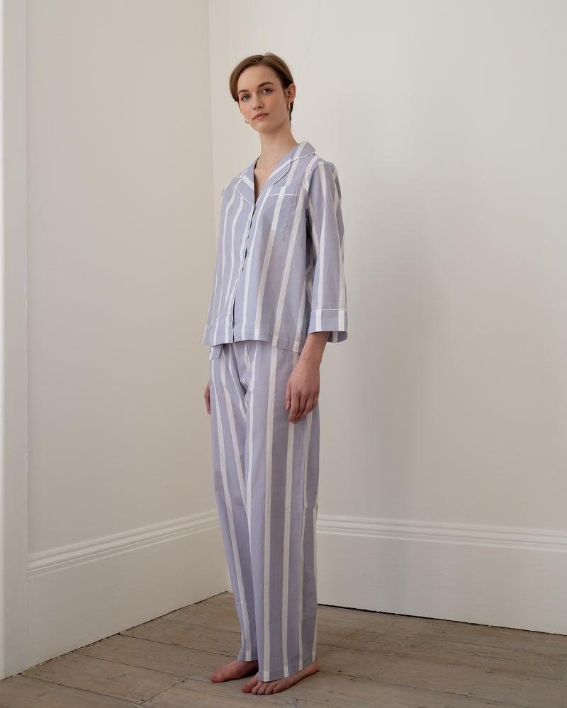 Powder Blue Striped Pyjama Set SS