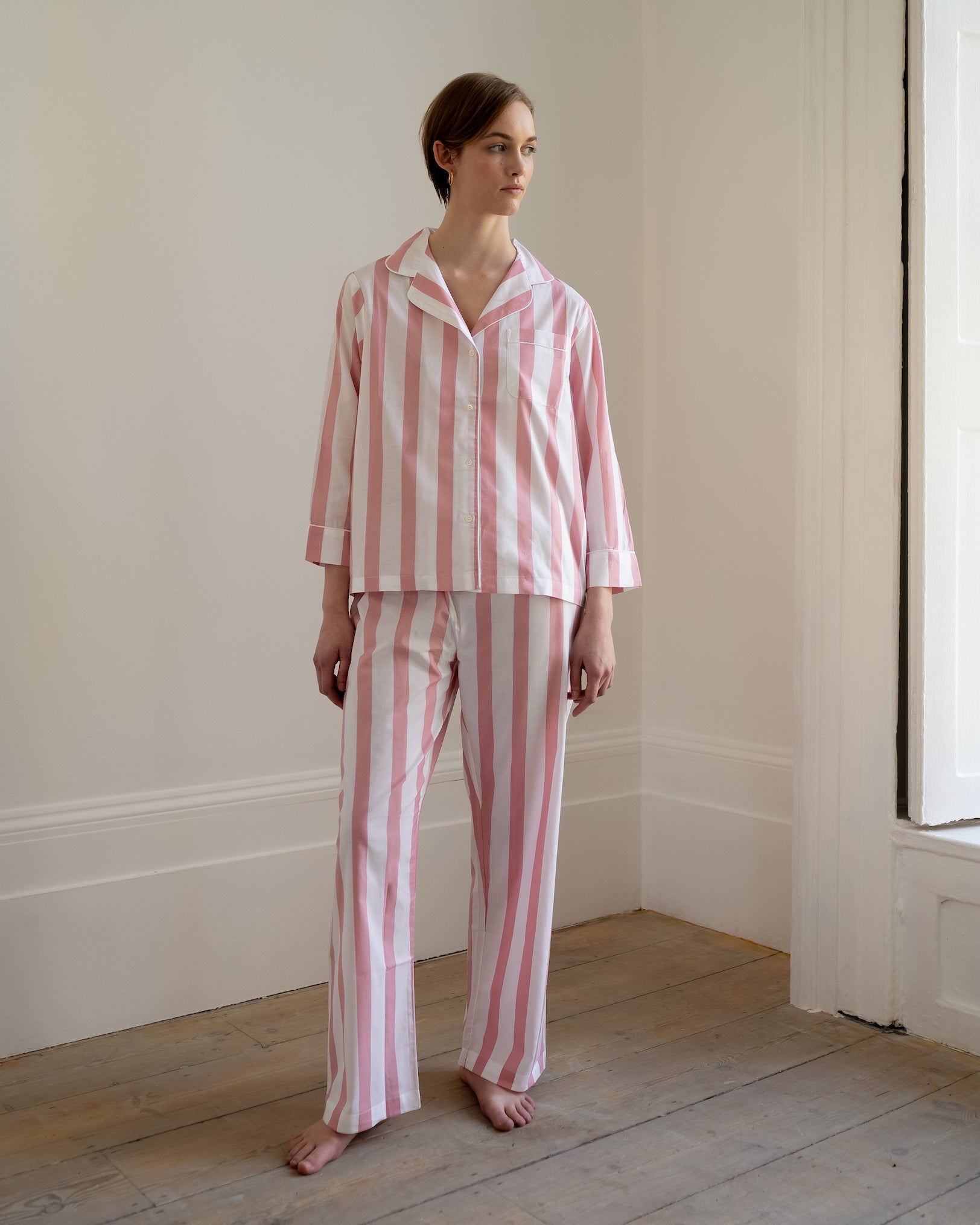 Striped Pink Pyjamas - Powder Pink & White Striped Pyjamas Women's