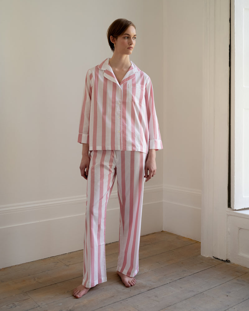 Powder Pink Striped Pyjama Set SS
