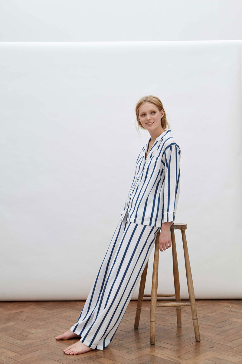 Navy Striped Pyjama Set SS