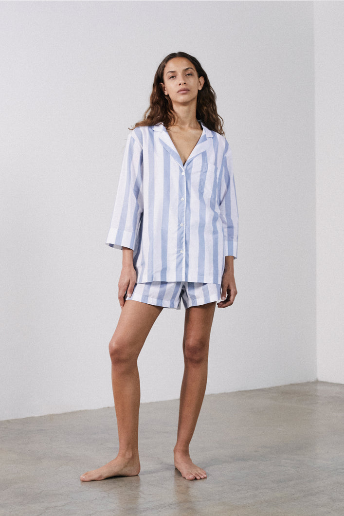 Dusty Blue Stripe Pyjama Short Set