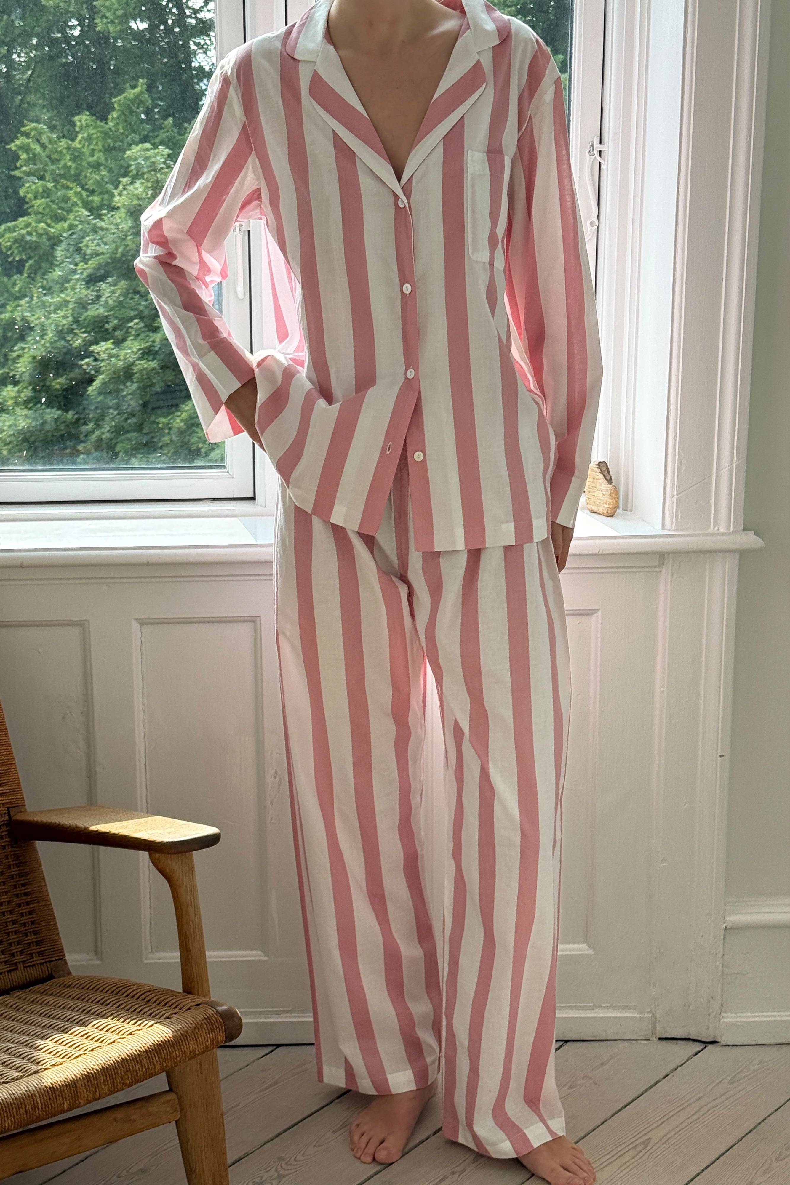 Striped Pink Pyjamas - Powder Pink & White Striped Pyjamas Women's – HONNA