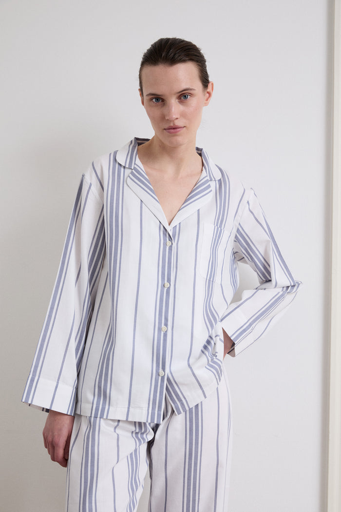 Classic Slate Blue Stripe Pyjama Set SS
