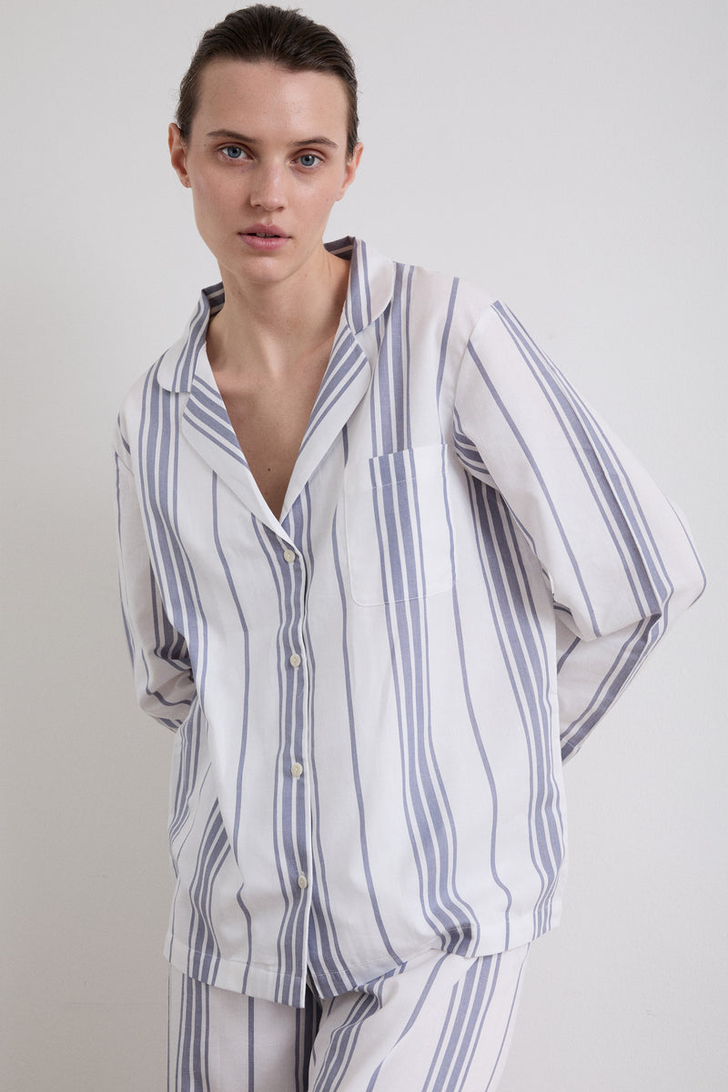 Classic Slate Blue Stripe Pyjama Set