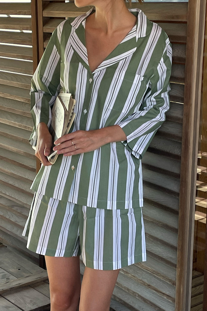 Classic Khaki Stripe Pyjama Shorts Set