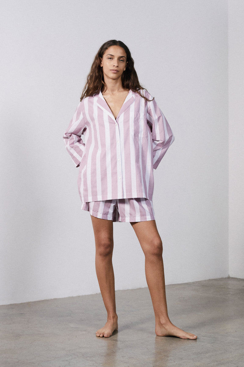 Mauve Stripe Pyjama Shorts Set