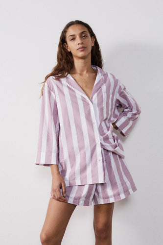 Mauve Stripe Pyjama Shorts Set