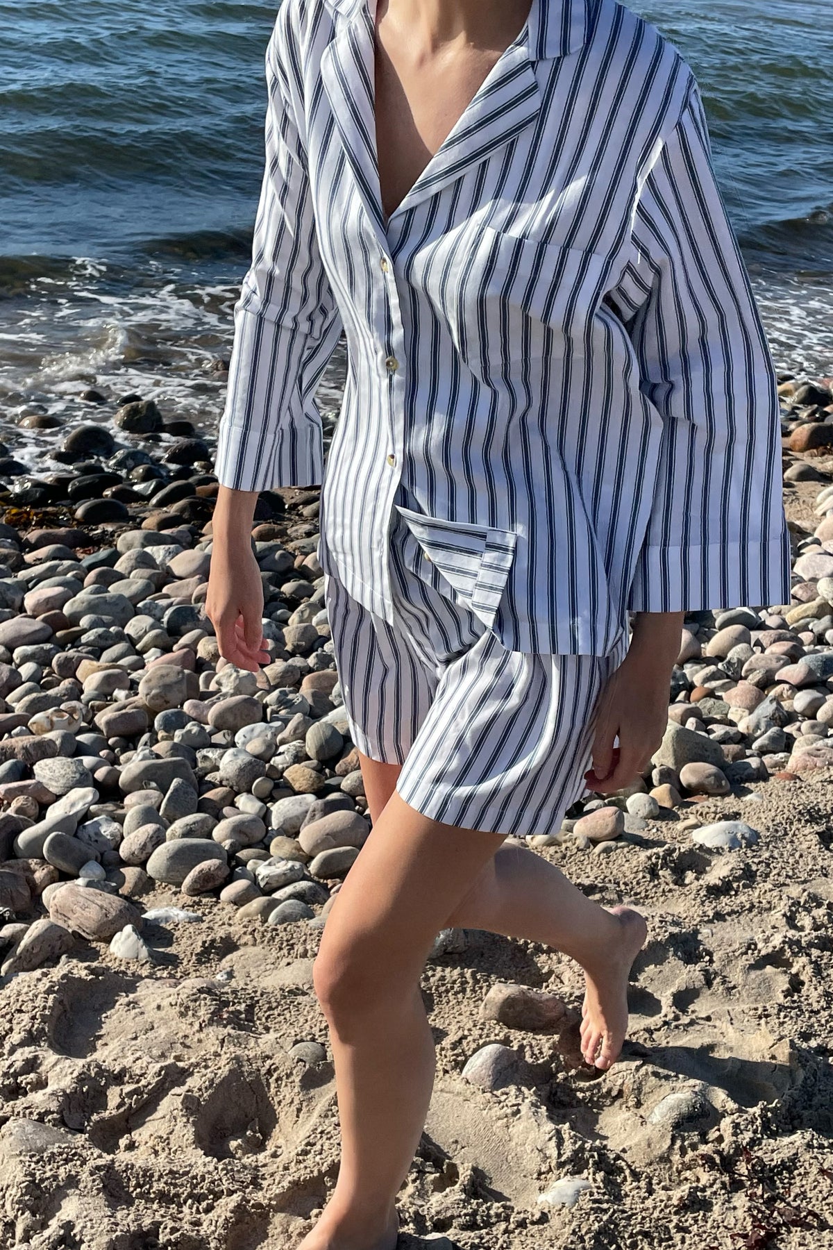 Relaxed Ticking Stripe Shorts Set