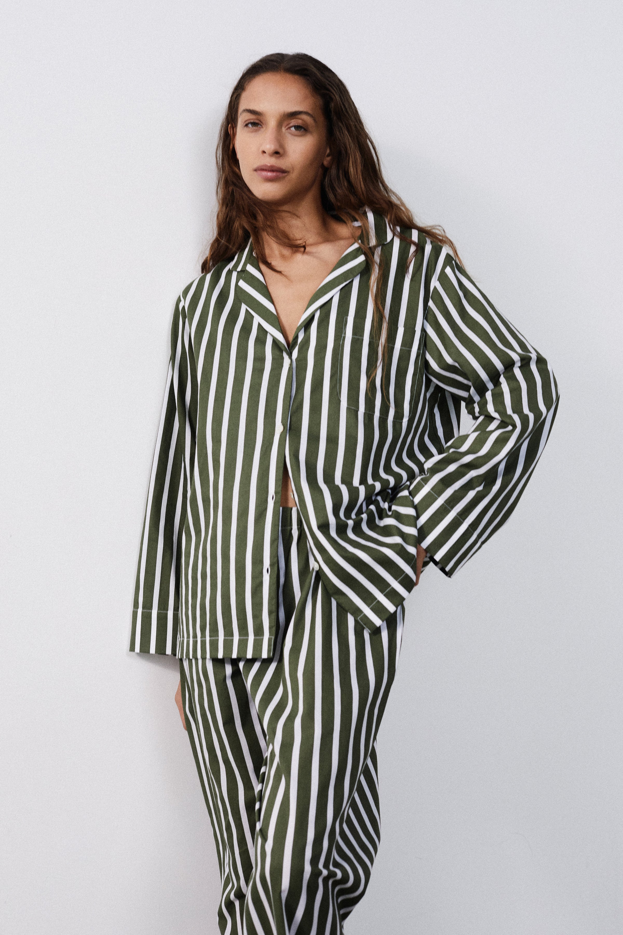 Striped Olive Pyjamas - Green & White Striped Pyjamas - Women's Green  Striped PJs – HONNA