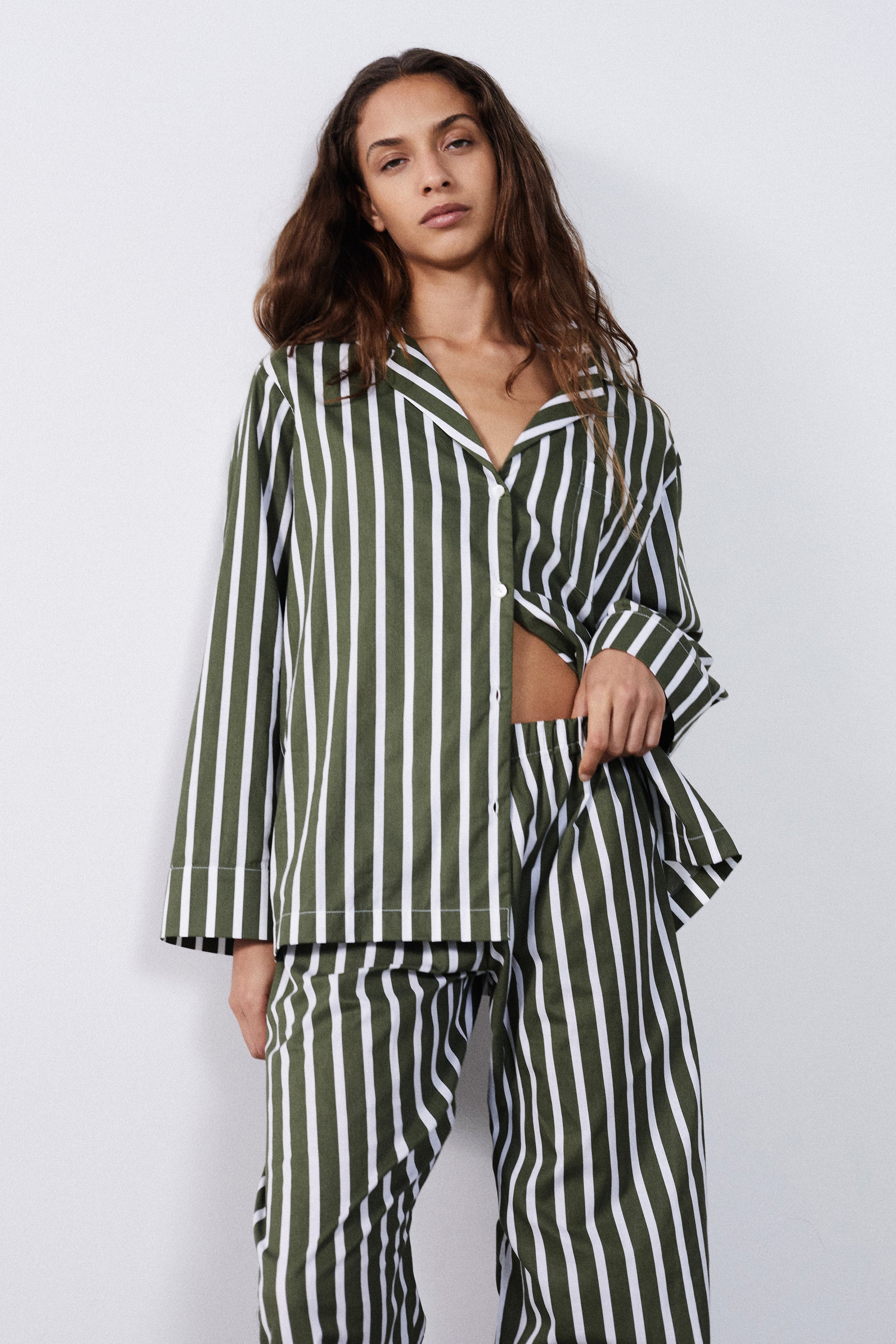 Striped Olive Pyjamas - Green & White Striped Pyjamas - Women's Green ...