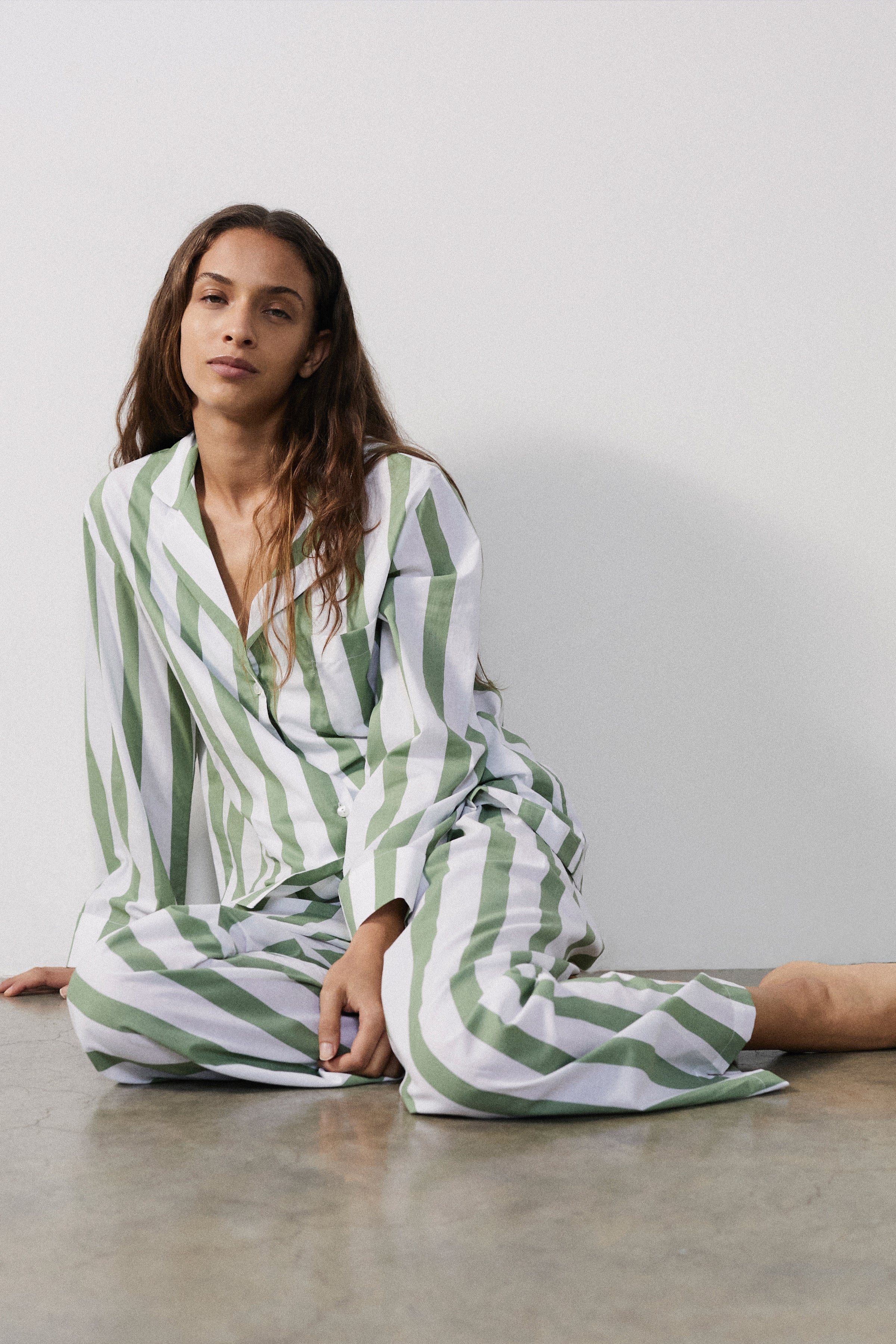 Organic Green Pyjamas - Luxury Sage Green Stripe Pyjama Set – HONNA