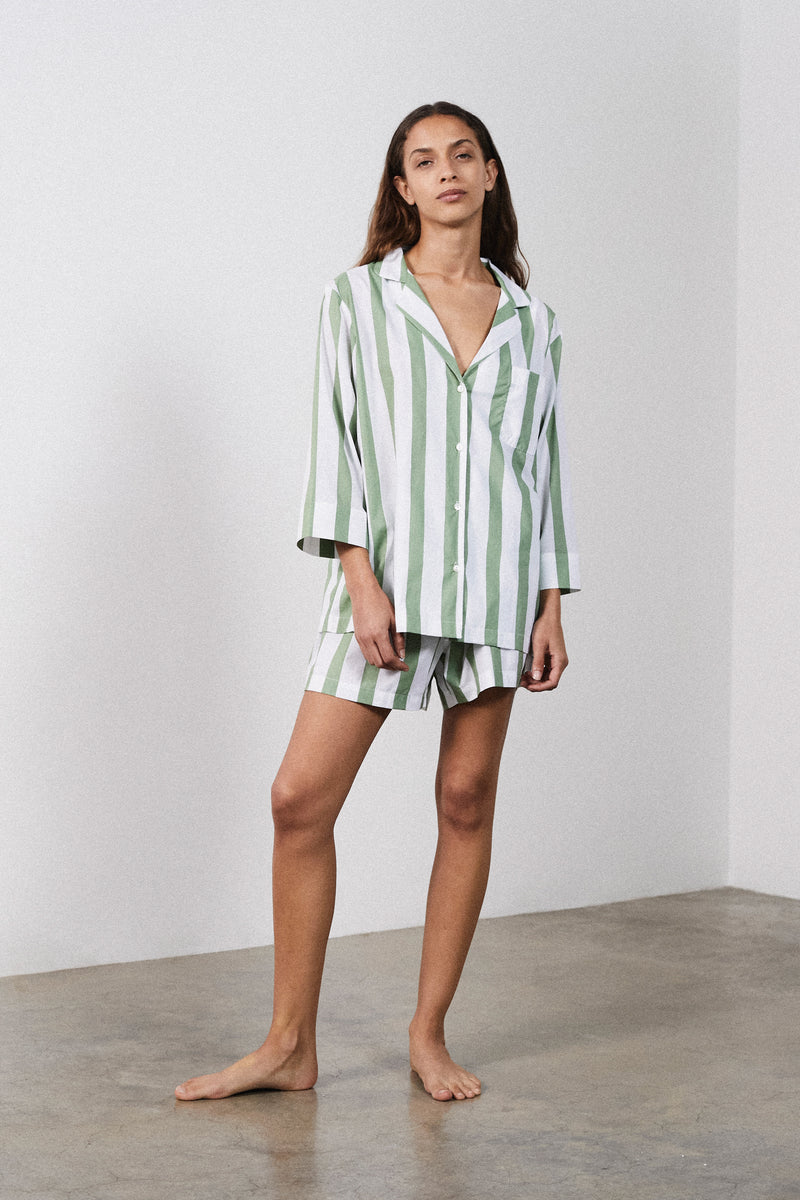 Sage Stripe Shorts Set