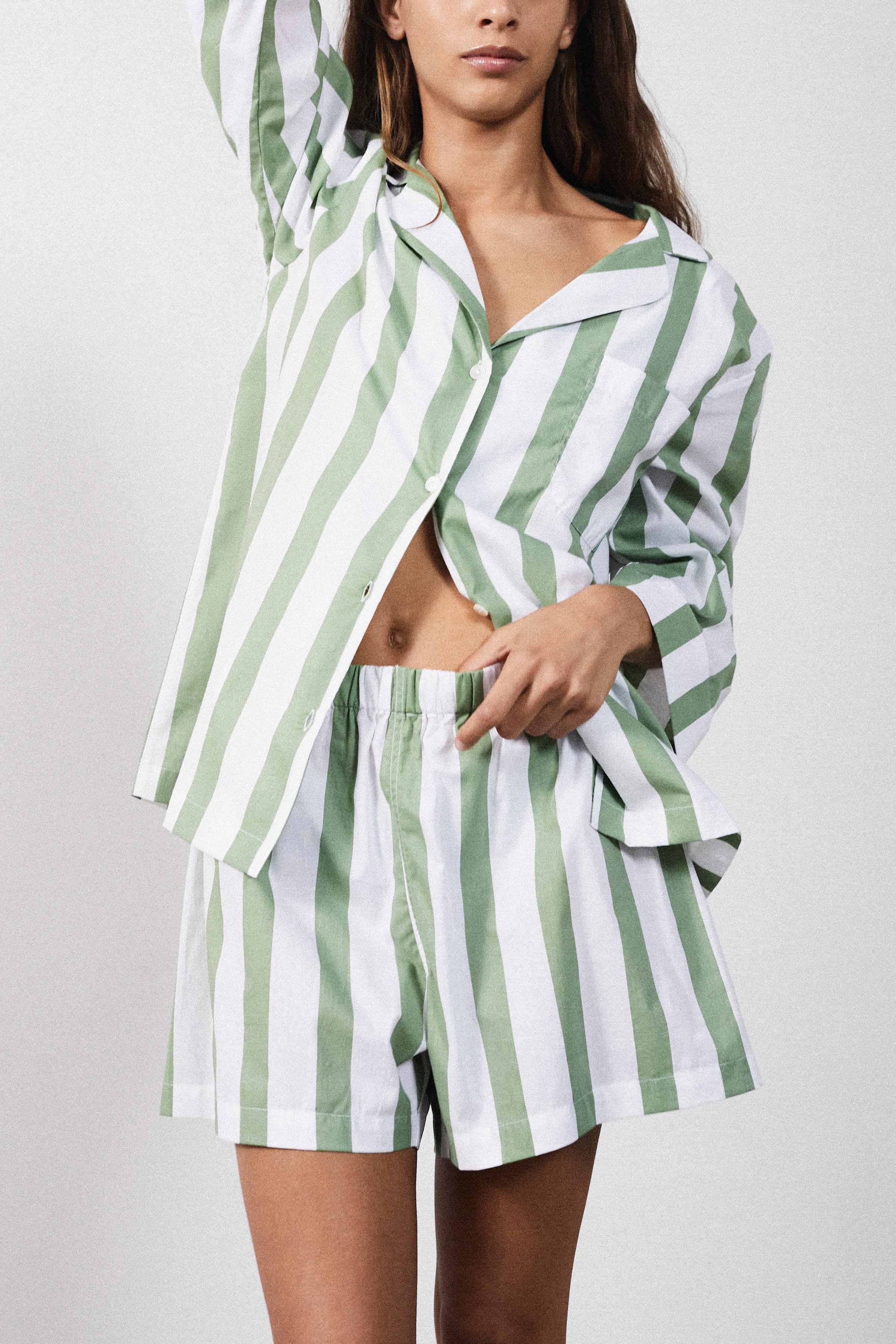 Sage Green Striped Short Pyjamas for Ladies – HONNA