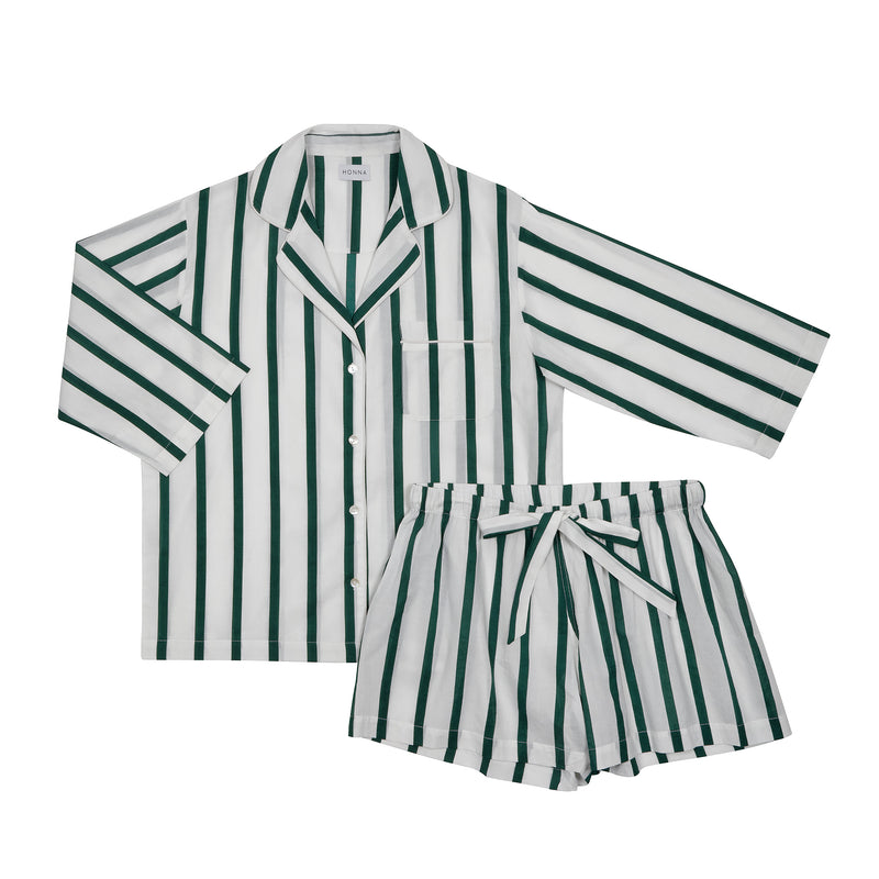 Green Stripe Shorts Set